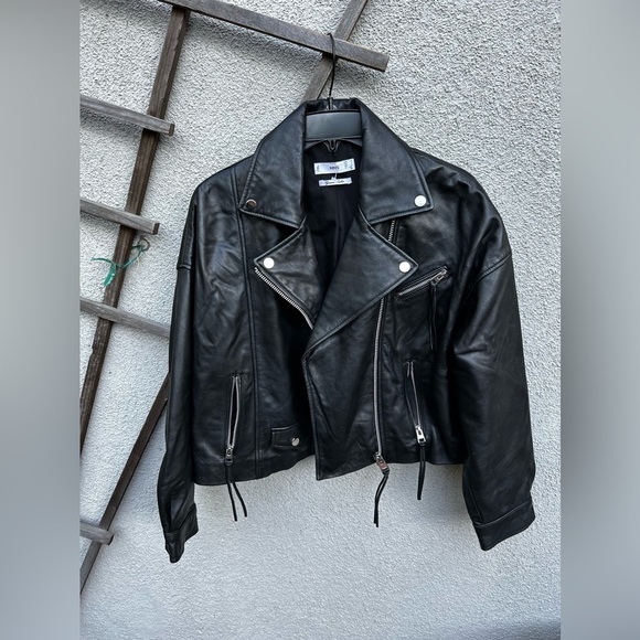 Mango Genuine Leather Biker Jacket in Black - Picture 8 of 14